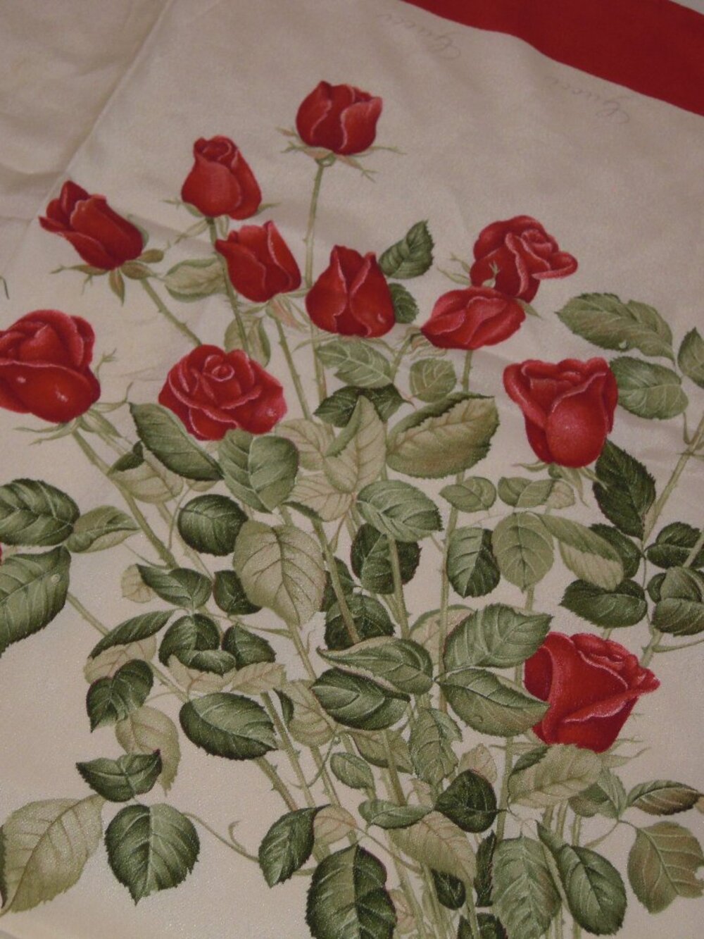 GUCCI Silk Scarf 35" x 35" Floral Flora Botanical Red Roses Italy Red & White